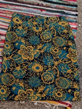LuLaRoe Teal and Mustard Floral Pencil Skirt
